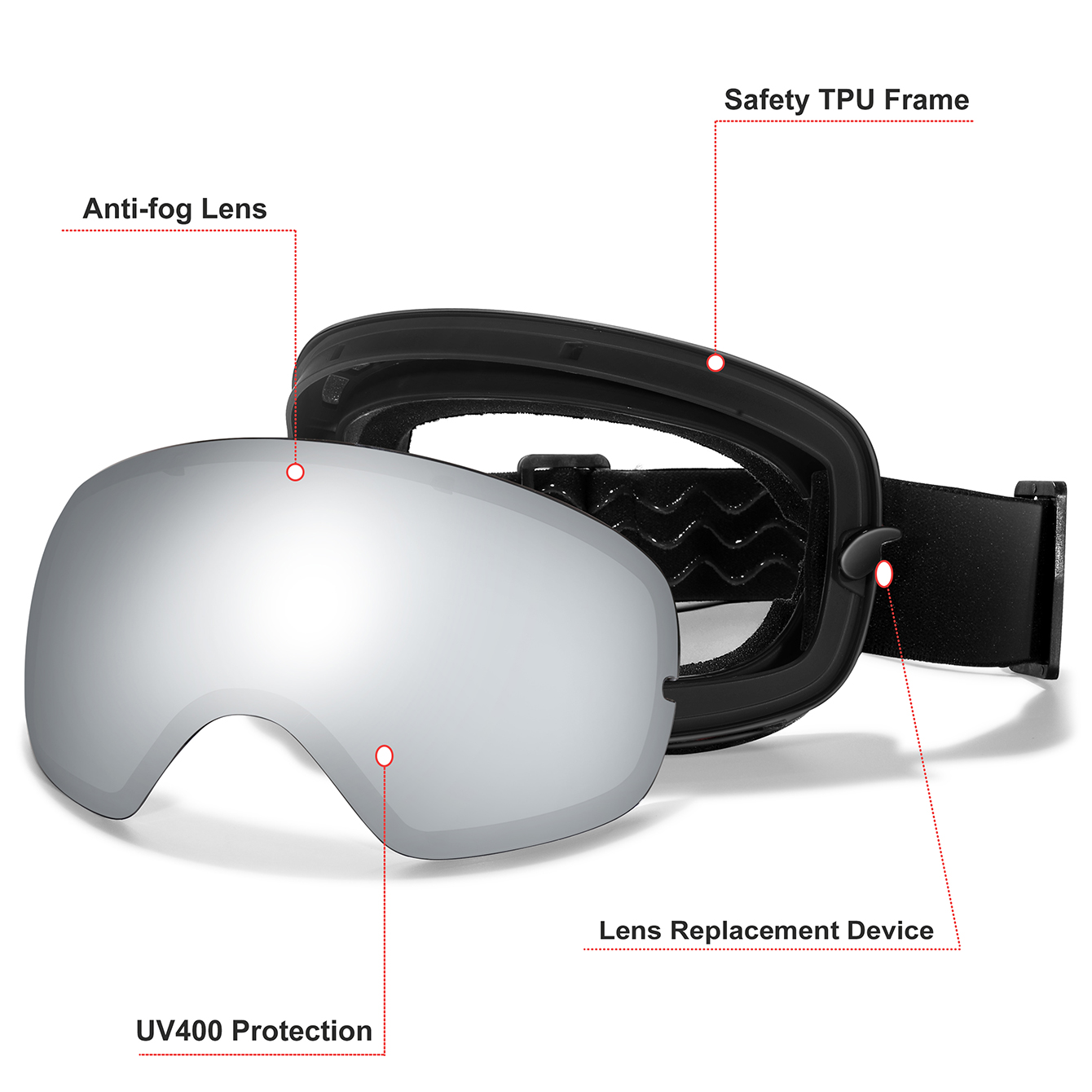 Winter Outdoor SKI Goggles Men And Women Teen, Free Optical Frame and Bag, UV400 Anti-Fog Snowboard Eyewear, Charistmas