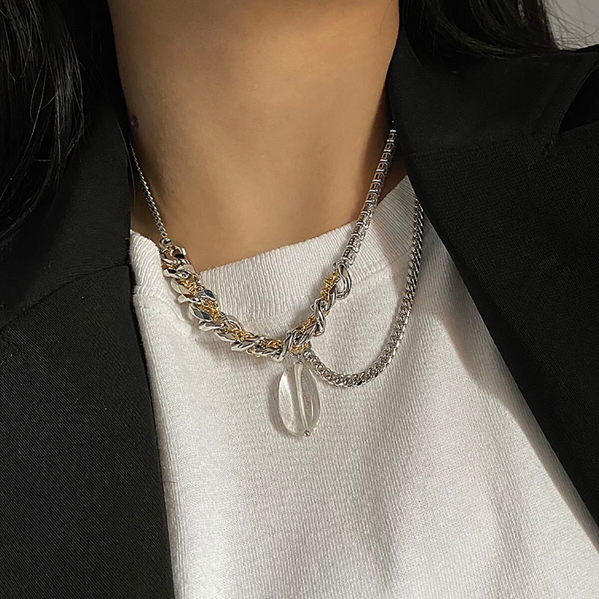 Flashbuy Gold Silber Farbe Kette Halsband Halskette Frauen Transparente Acryl Anhänger Halsketten Hüfte hüpfen Jewlery