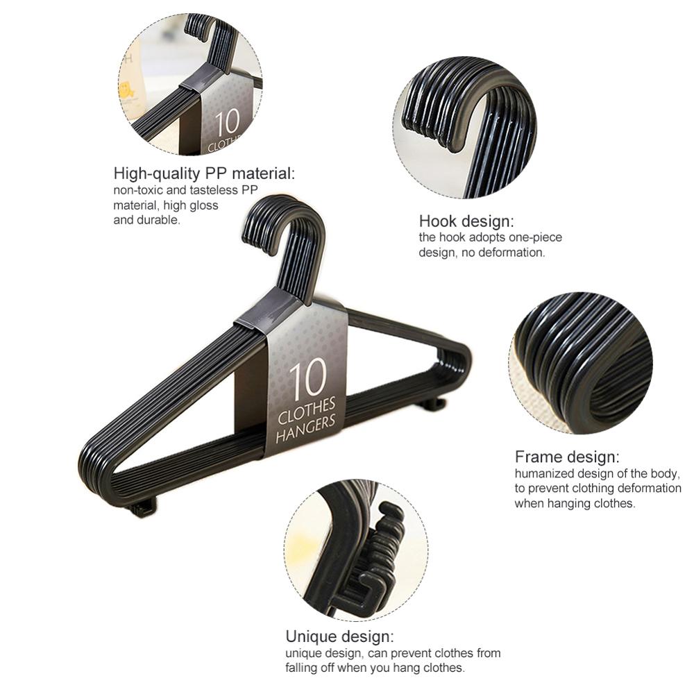 10pcs Adult Clothing Hanger Black Plastic Portable Household Clothes Dress Organizer Non-Slip Outdoor Dry Clothes Hanging Rack