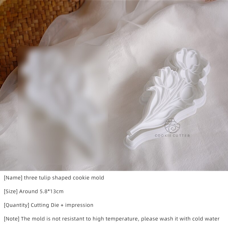 Molde con patrón de tulipán para el día de la madre, cortador de galletas con forma de flor de dibujos animados, ramo, molde de Fondant, moldes para galletas con glaseado: three tulip