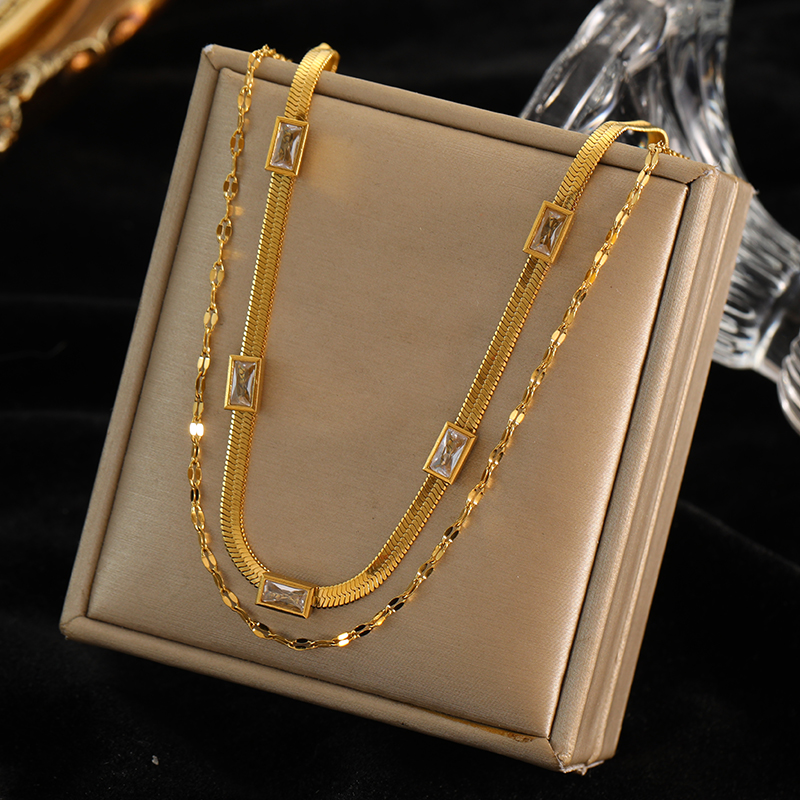 EILIECK 316L collar de circón de Color dorado de acero inoxidable para mujer gargantilla de cadena de estilo Simple collares de boda de joyería: PLATEADO