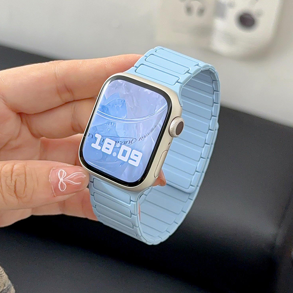 Silicone Strap for Apple Watch 46mm 42mm 49mm 45mm 41mm 44mm 40mm Magnetic Band for IWatch Ultra 2 Series 10 9 8 7 6 SE 5 4 3: Blue Pink / 12mm