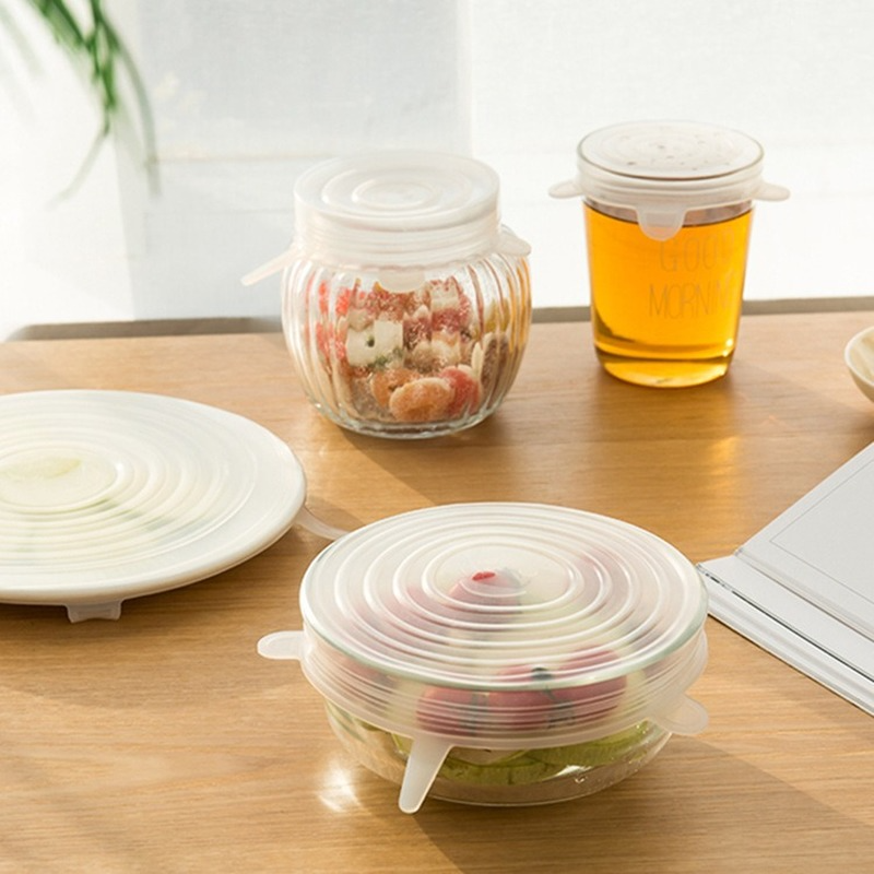 6 tapas elásticas de silicona de grado alimenticio, cubiertas universales para mantener la frescura, accesorios de cocina