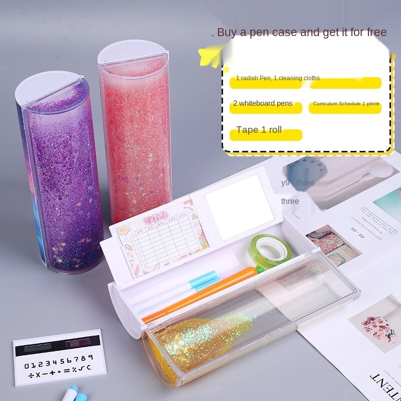 Pencil Case Translucent Quicksand Pencil Cases Multifunction Pencil Box Cylindrical Pencil Box Large Capacity Kid Whole