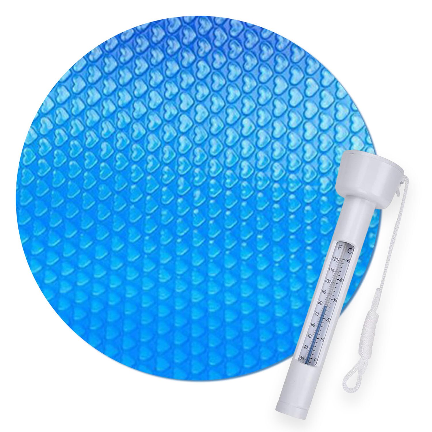 10ft Round Pool Solar Cover Protection Cloth Protector with Digital Thermometer for Inflatable Swimming Pool Above Ground Pool