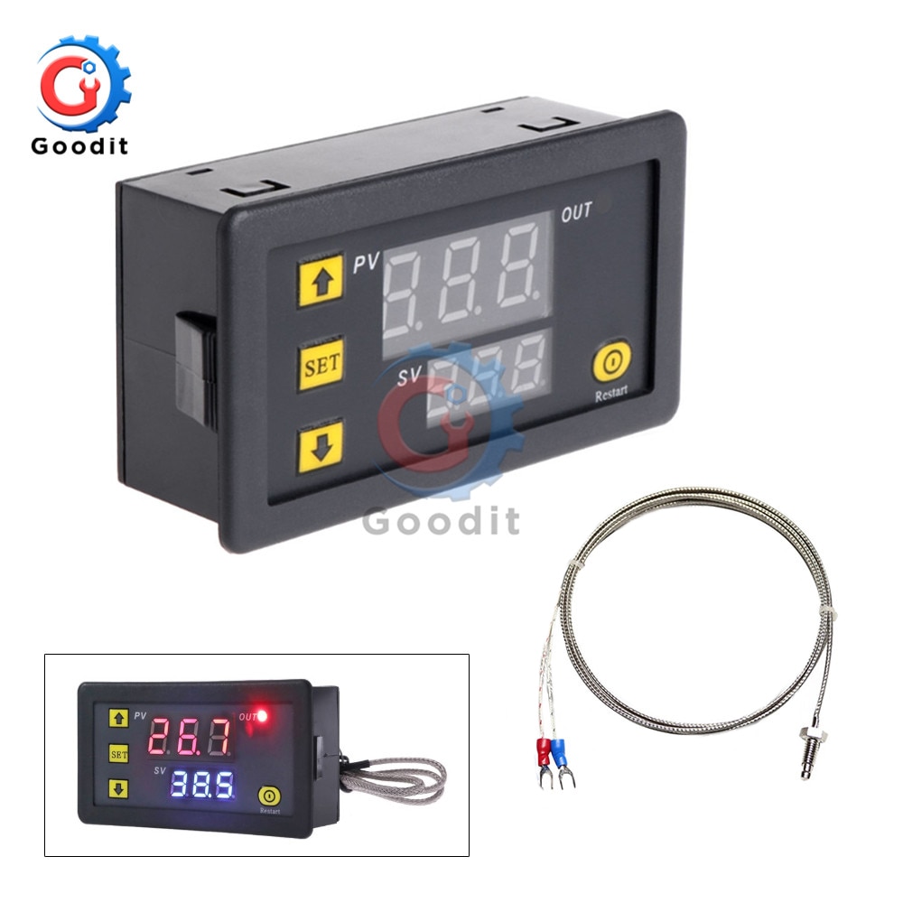 DC 5V 12V 24V AC 200V -60~500℃ Digital LED High Temperature Control Switch Thermostat High thermometer K-type thermocouple
