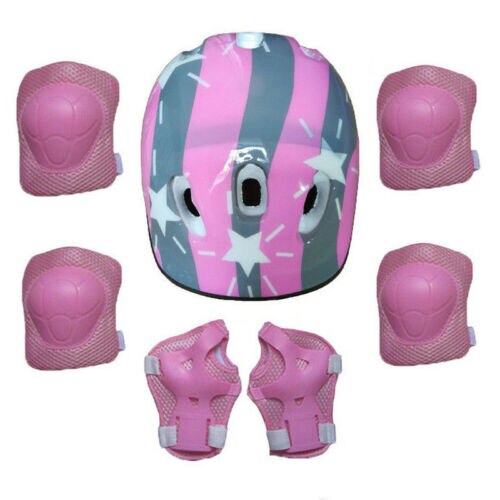 7PCS/set Children's Scooter Bike Helmet Knee Pads Elbow Pads Wrist Support Boys Girls Kids Knee & Elbow Pad Set For Cycling: Black