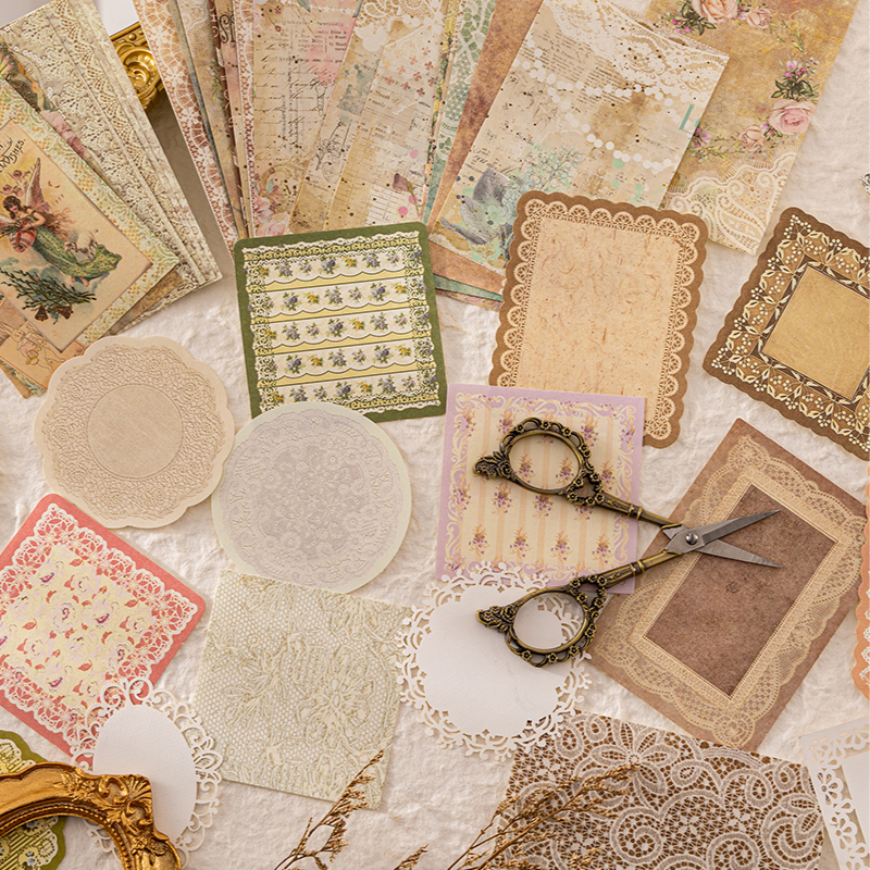 Papel decorativo de encaje Vintage de 30 piezas, material para álbum de recortes, papel de fondo hecho a mano, suministros de artesanía Retro