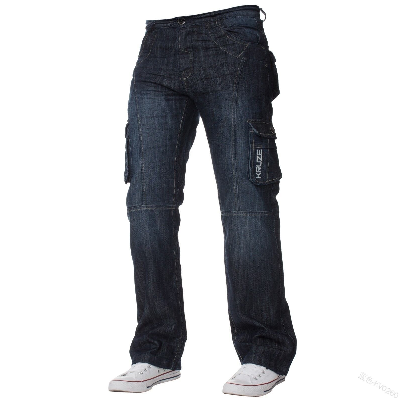 Wepbel miesten denim jogger cargo farkut pestyt denim pitkät housut plus koko taskulla: Sininen / Xl