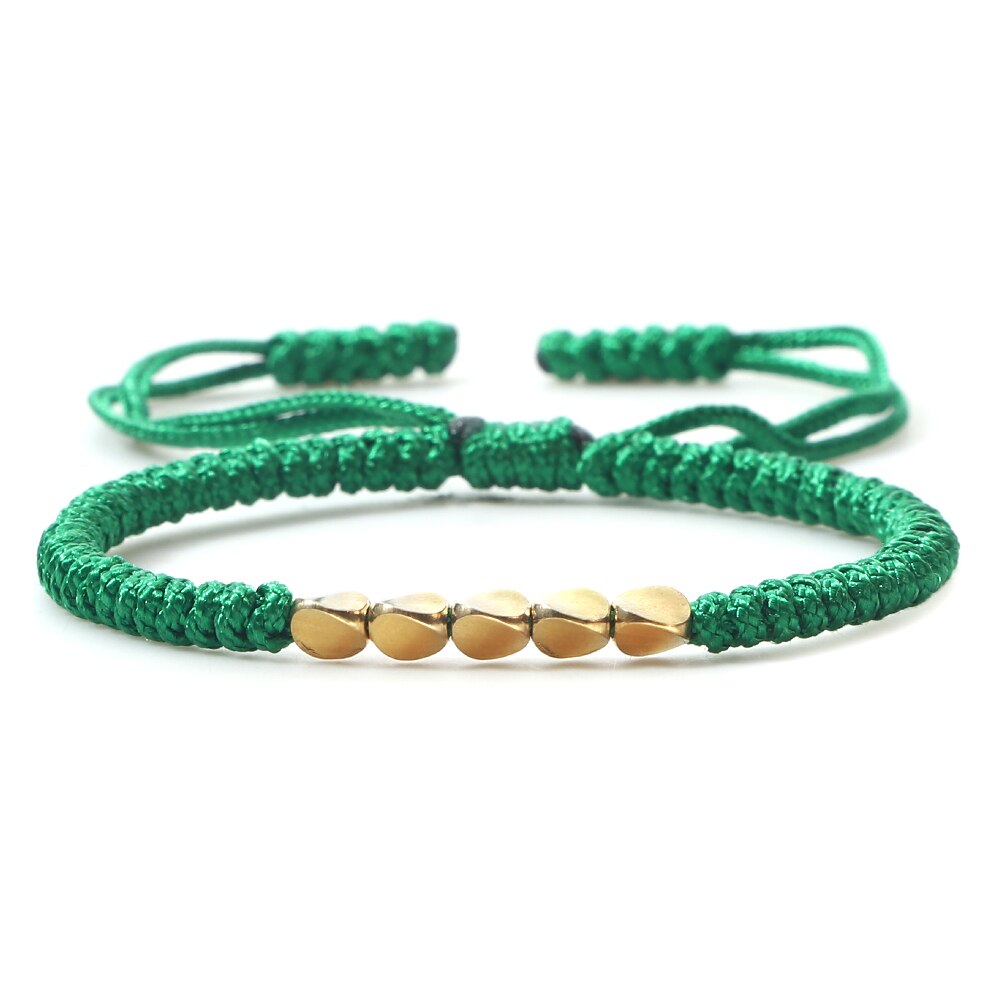 Pulsera de cuentas de cobre budista tibetana hecha a mano, nudos con dijes, cuerda de Buda, brazaletes de hilo trenzado de la suerte ajustables para mujeres y hombres: Oro oscuro