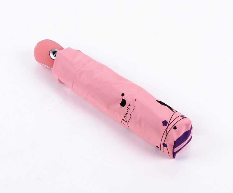 Kvinnor bärbart vattentätt parasoll vindtätt hopfällbart paraply original söt katt automatiskt regnparasoll: Rosa