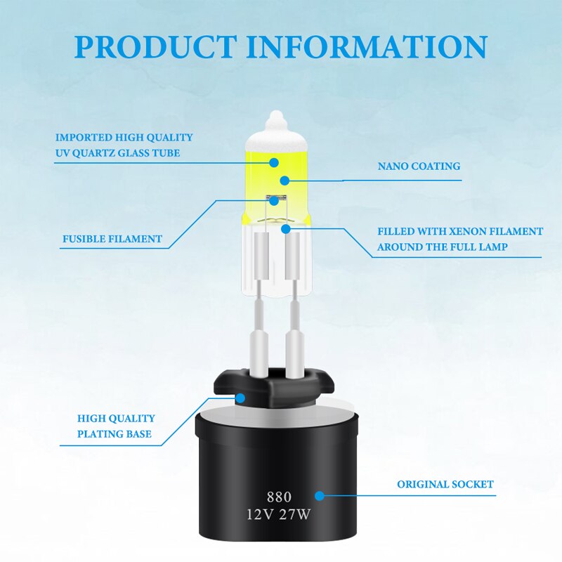 2PCS H27 880 881 12V 55W 3500K 5000K Car Halogen Headlight Bulb Fog Lamp Bulb Super White Auto Head Light Bulbs Light Source