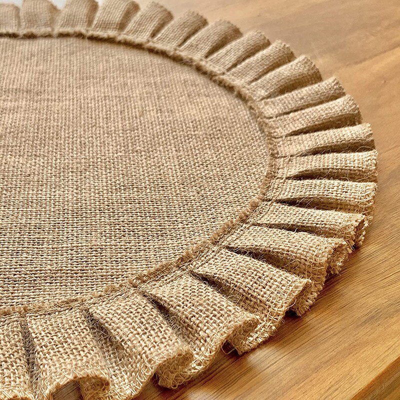 Rustieke Boerderij Jute Ronde Placemats Set Van 4, Grootte In 15 Inches Diameter-Abux: Default Title