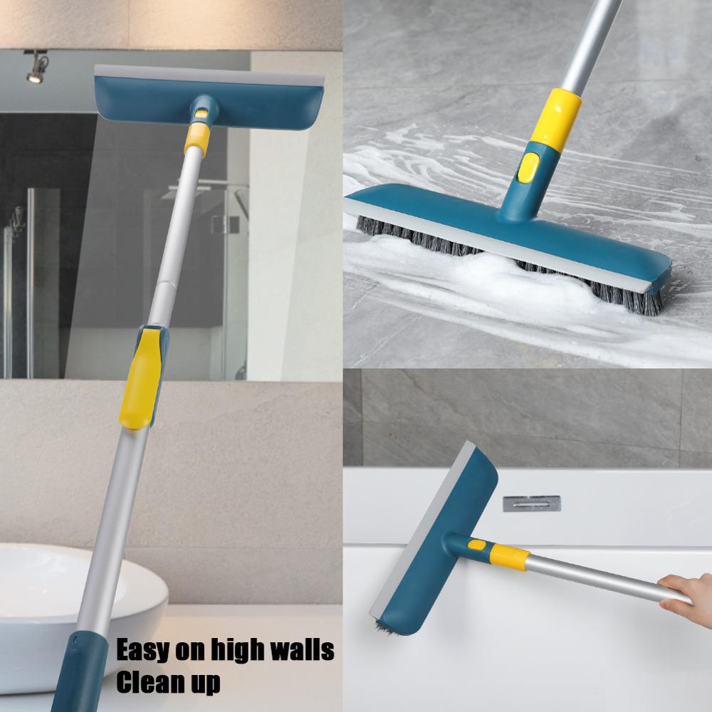 Yocada Scrape and Brush Floor Scrub Brush with Adjustable Long Handle 37&quot; to 51&quot; for Cleaning Bathroom Tile Bathtub Deck