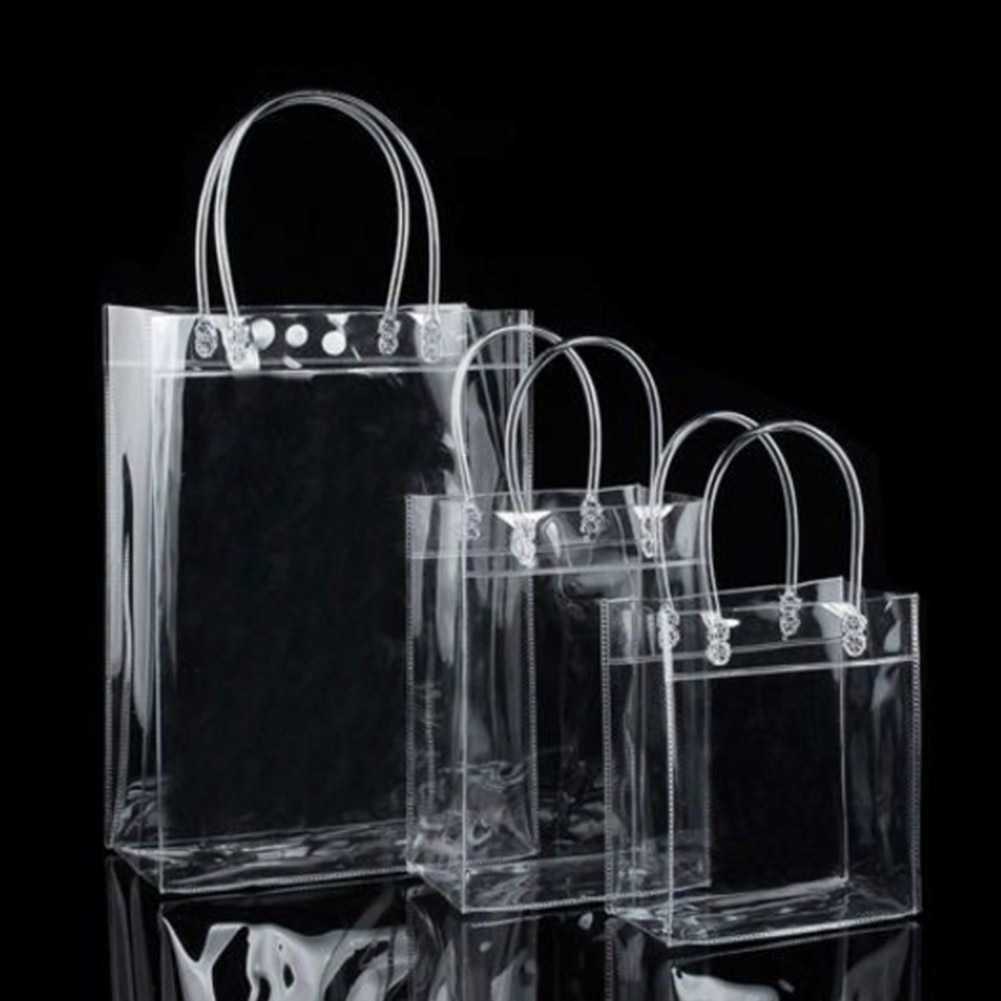 1Pc Transparent Shopping Bag PVC Clear Tote Bag Women Handbag Durable Stadium Approved Grocery Bag Eco Shopping Pouch