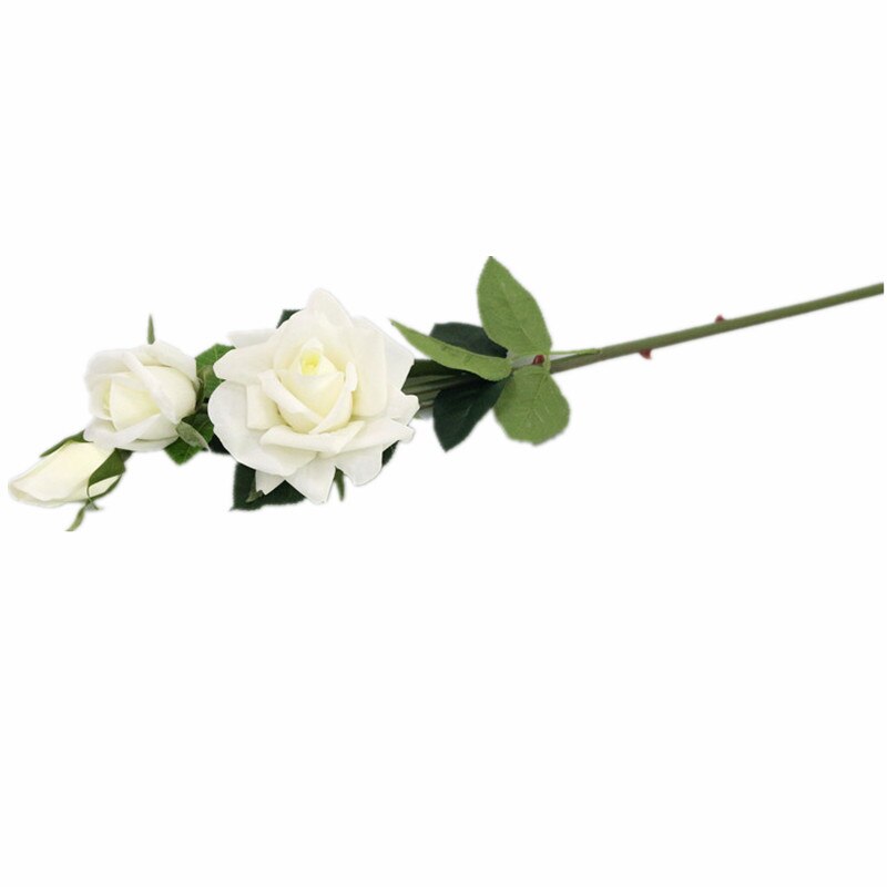 Flone Artificial Flowers 3 Heads Rose latex real touch Floral Simulation Flower Branch Wedding Party Home Dining Room Decoration: white