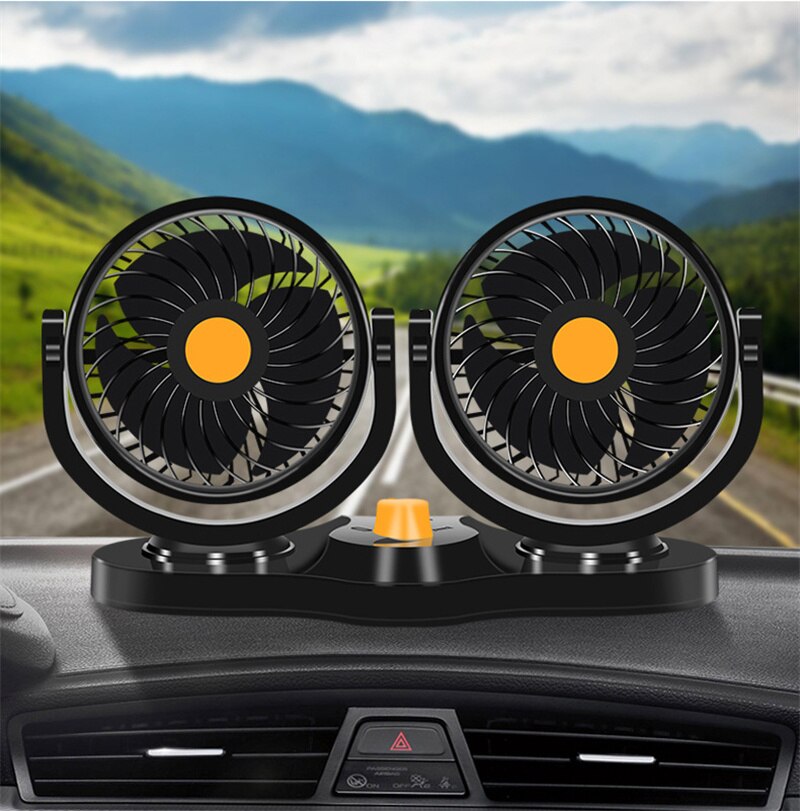 Ventilateur double tête de refroidissement de l'air pour voiture, réglable sur tout le pourtour, à faible bruit, accessoires, 12V, 24V, 360 degrés