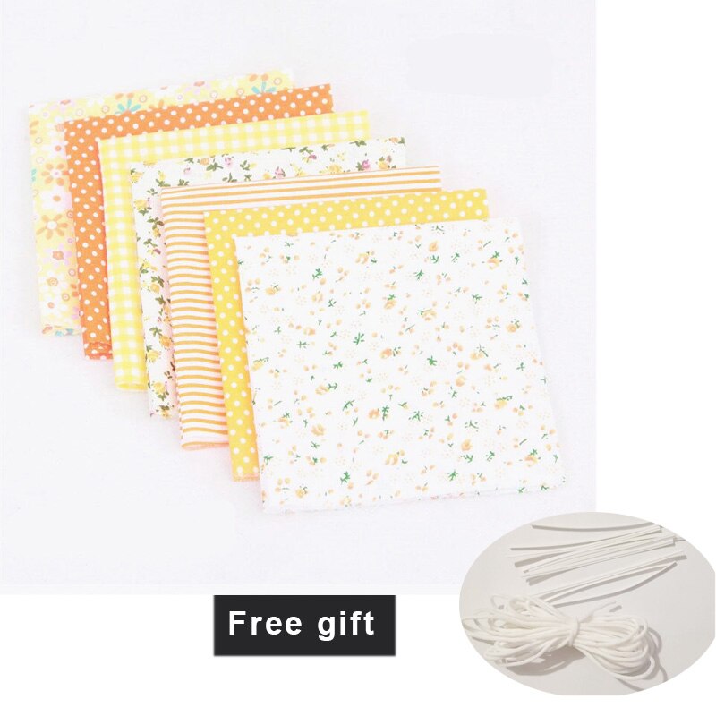 7pcs/lot Patchwork DIY Sewing Mixed Style Floral Print Cotton Fabric Cloth Crafts Bundle Sewing Material 25x25cm: yellow