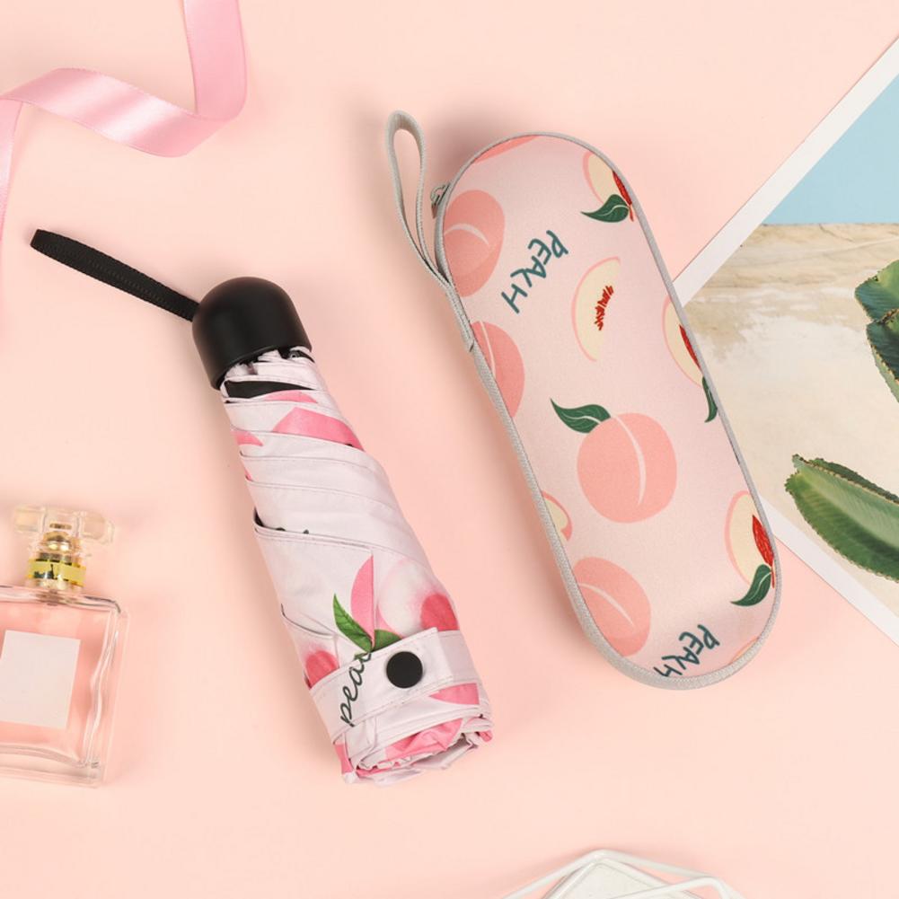 Mini paraguas plegable de vinilo para mujer, sombrilla de bolsillo Anti-UV, portátil, con caja de almacenamiento, 5 pliegues