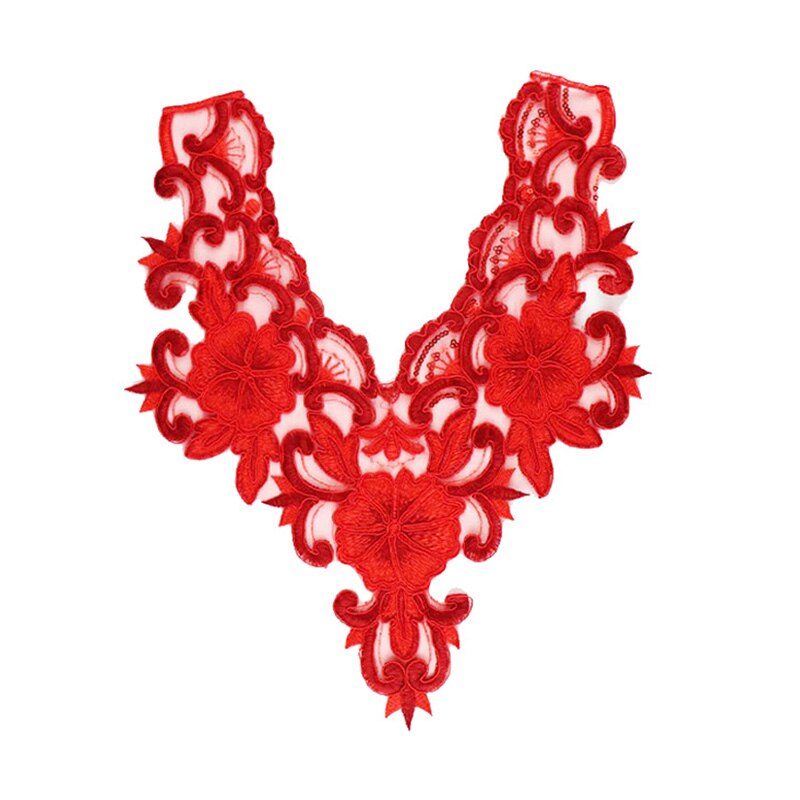 Parche de encaje Floral para cuello bordado, cuello, ropa, costura, accesorios de malla Soluble en agua, aplique: RED