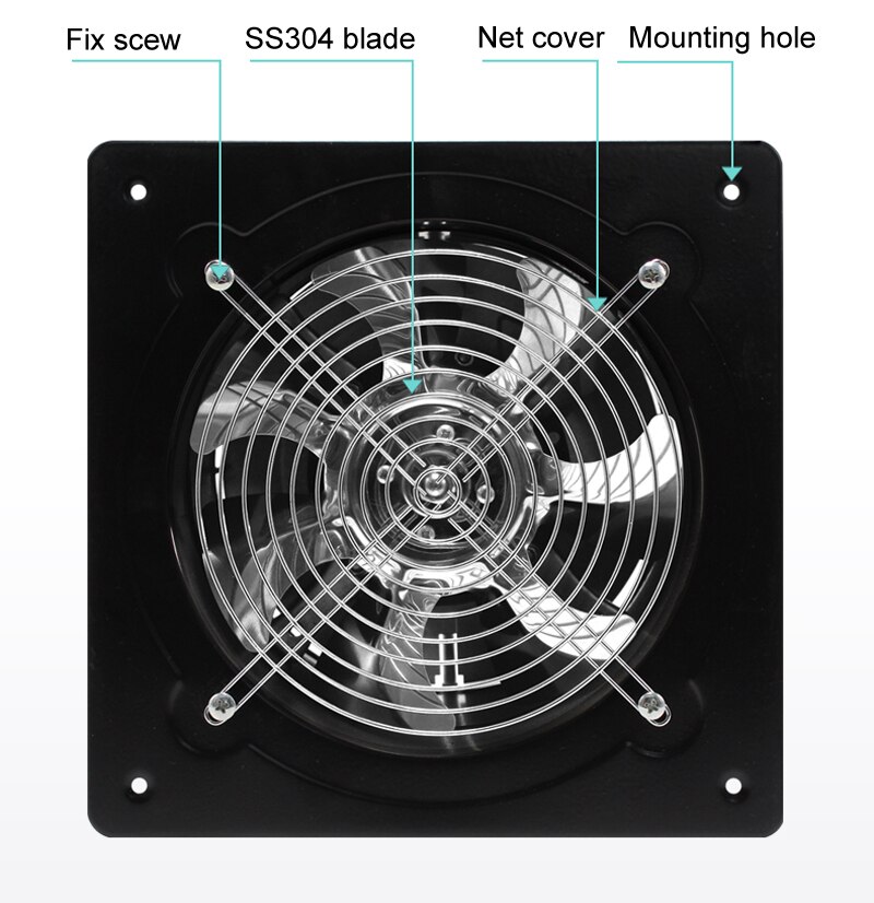 200mm udstødningsventilator, stærk kanalventilator til køkken toiletvæg 8 tommer, dæmpet aksial flow ventilator firkantet form, ventilator ventilator