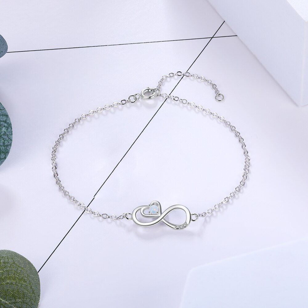 Infinity Love Heart-collares de ópalo de Plata de Ley 925, pulseras de cadena ajustables para mujer, conjuntos de joyería nupcial para boda