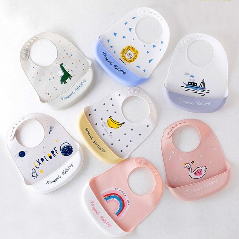 Neue Baby Bib Einstellbar Tier Bild Wasserdicht Speichel Tropft Lätzchen Weiche Essbare Silikon Ssaliva Handtuch