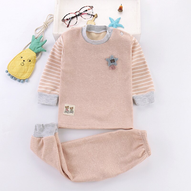 Kinderen Pyjama Set Jongens Meisjes Stretch Stof Herfst Herfst Winter Dikke Warme Peuter Kinderen Pjs Top En Broek Sets: Khaki / 6T (120-130cm)