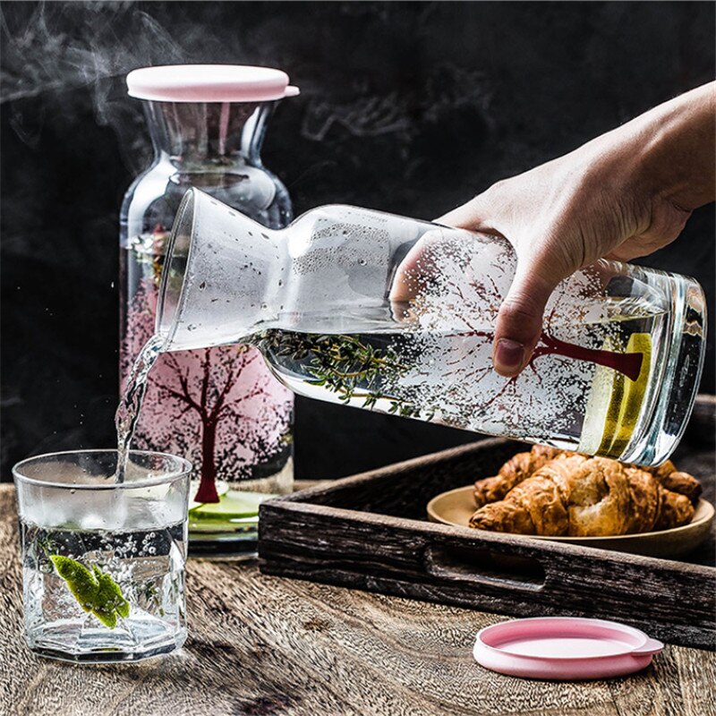 Taza de agua de flor de cerezo que cambia de Color de vidrio nórdico, botella de jugo de leche creativa resistente al calor, taza de té transparente, artículos para beber