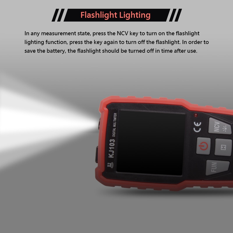 Digital Multimeter 2000 Counts AC/DC Voltage True RMS Measuring Meter With Flashlight Probe Test Leads Crocodile Clip