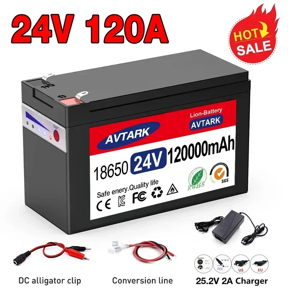 24V LiFePO4 65Ah 100Ah 120Ah Electric Vehicle Battery Pack 18650 Lithium Battery with Built-in BMS 30A High Current for EV: Black
