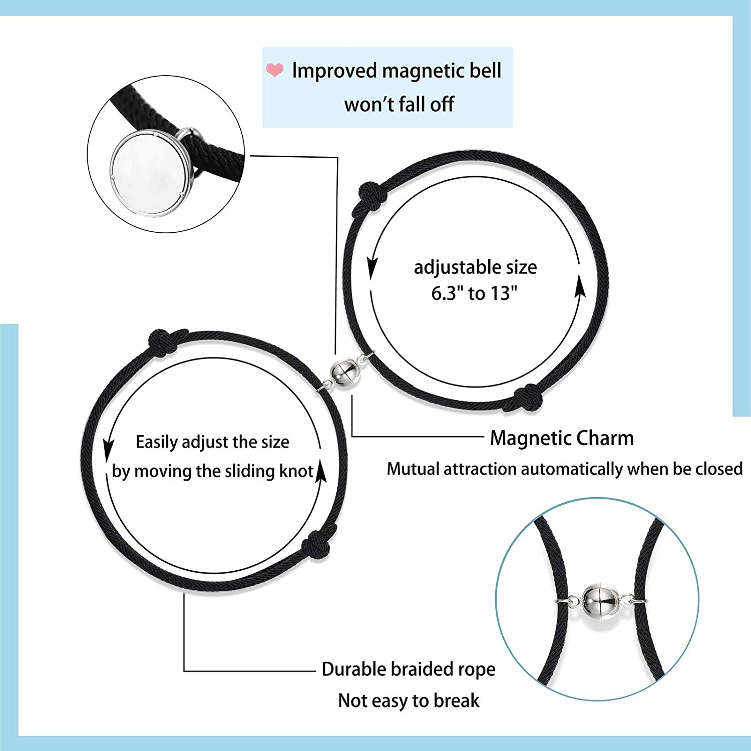 Pulseras magnéticas de la amistad para hombre y mujer, juego de pulseras de la amistad, de atracción común