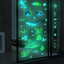 3D Onderwater Wereld Fluorescerende Muur Sticker Verwijderbare Glow In Dark Sticker Lichtgevende Onderwater Wereld Muurstickers & 6