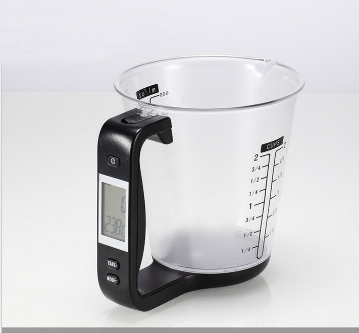 1KG600ML Measuring Cup Scale with LCD Display Kitchen Jug Digital Food Liquid Measure Containers Tools: Black 600ml
