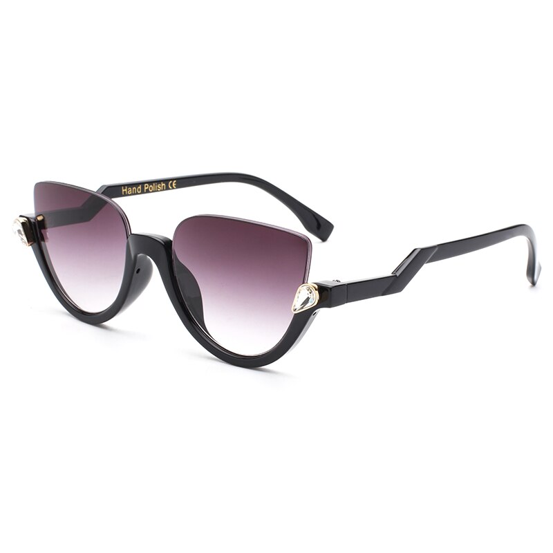 Lunettes transparentes à monture claire bleue pour femmes, demi-monture œil de chat, classique, Vintage: Black Gray