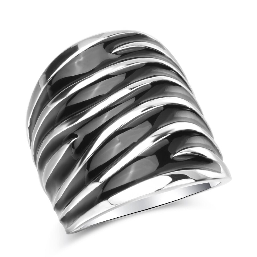 Kinel Unique Punk Rock Black Enamel Big Ring Wave Pattern Silver Color Women Jewelry: 7