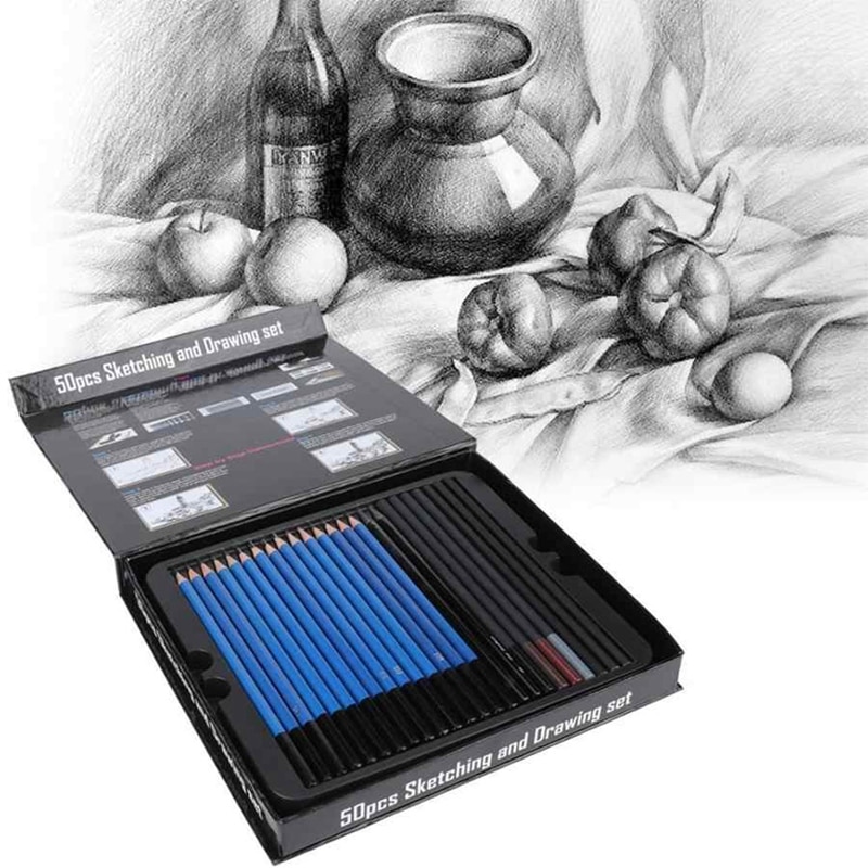 50Pcs Schetsen Potloden Set Professionele Tekening Hout Potlood Kit Voor Scholieren Schilderen Tool Art Supplies