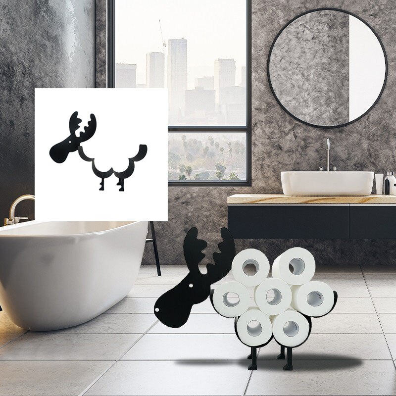 Sheep Cat Dog Roll Holder Wall-mounted Elk Camel Pig Toilet Paper Holder Metal Free-standing Bath Tissue Storage Home Decorative: 011-Elk