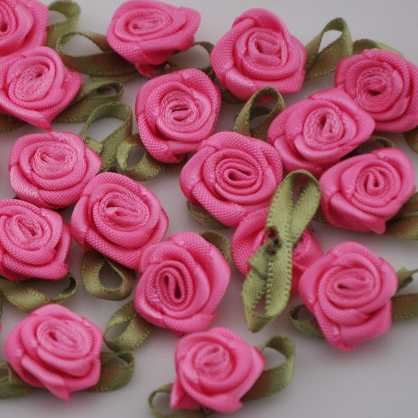 50 pcs Satin ruban fleurs arcs Rose couture mariage Appliques artisanat B039: Fushia