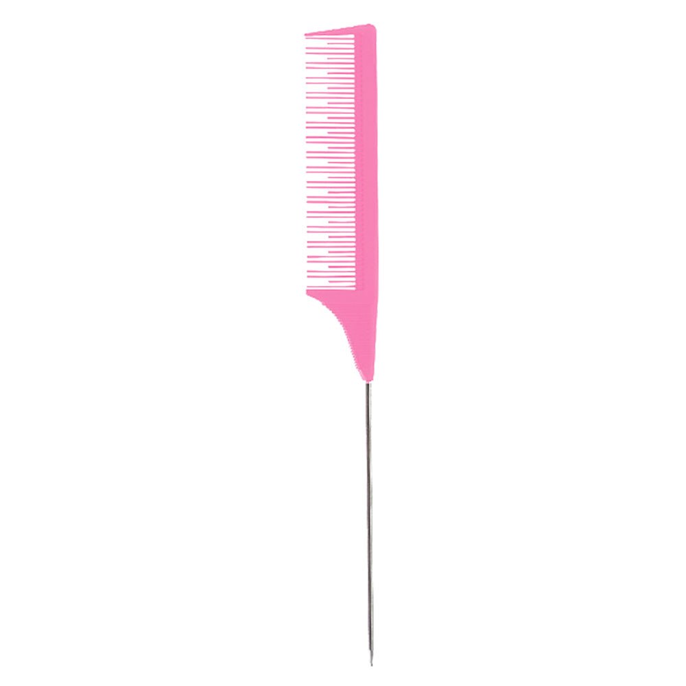 Peine de cola de ratón para cortar el pelo, herramienta de estilismo, para recoger el pelo, de diente fino, Pin de Metal, resaltador, peine cepillo de pelo espumoso, 1 Uds.: pink