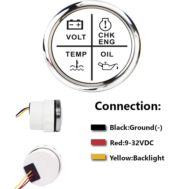 4 In 1 Alarm Indicator Met Check Engine /Volt/Olie/Water Temp Fit Auto Boot Met 4 led Backlight