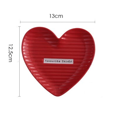 Plato de porcelana con forma de corazón, plato de cerámica para joyería, plato para pastel, postre, aperitivo, bandeja decorativa, decoración de mesa, juego de vajilla: Pequeño rojo