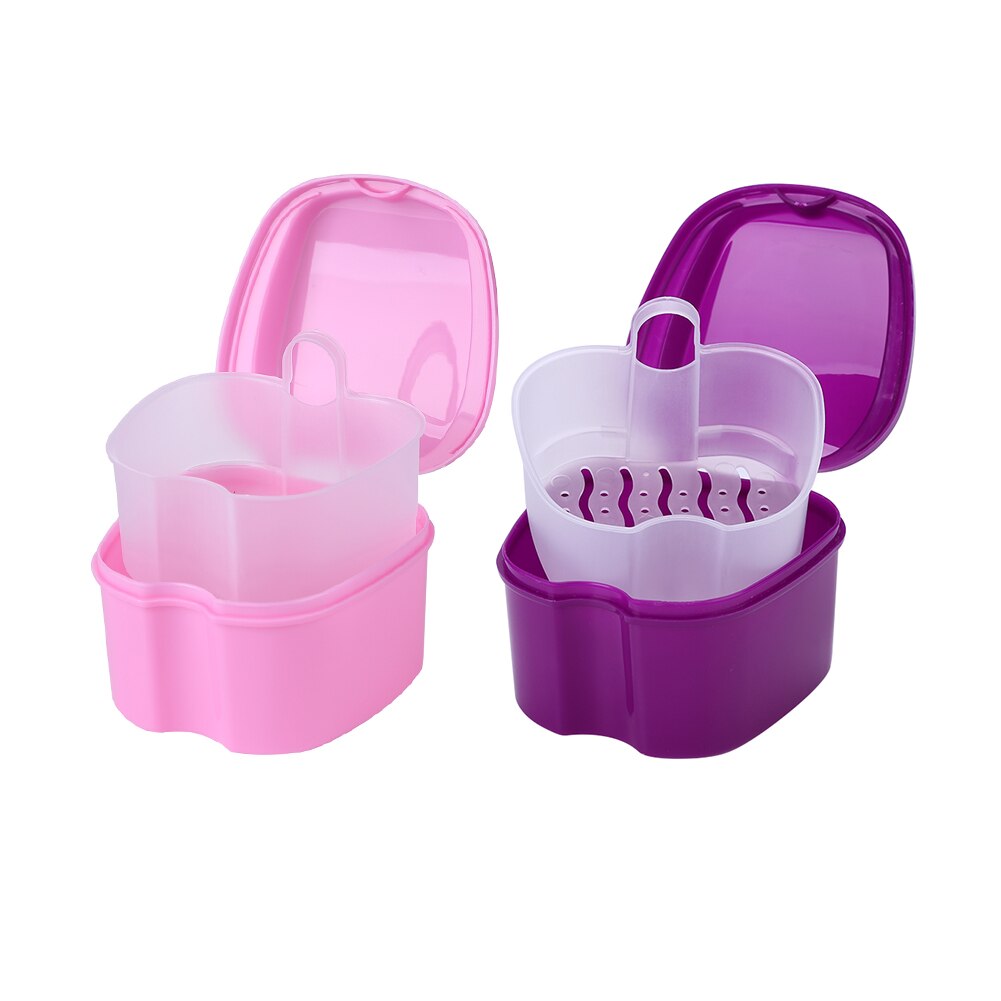 Denture Bath Box Organizer Dental False Teeth Storage Box with Hanging Net Container Cleaning Teeth Cases Artificial Tooth Box