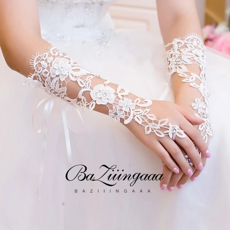 Gants De mariée courts, en dentelle rouge, sans doigts, accessoires De mariage, 15 pièces: 6