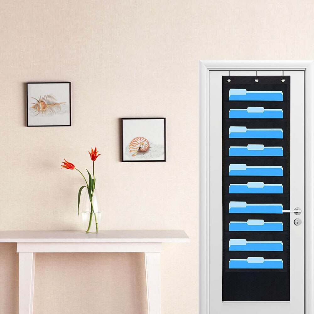 Behogar 10-Pocket Wall Door Hanging File Documents Folders Holder Oxford Cloth Magazine Organizer Pocket with 3 Hooks 119x35.6cm