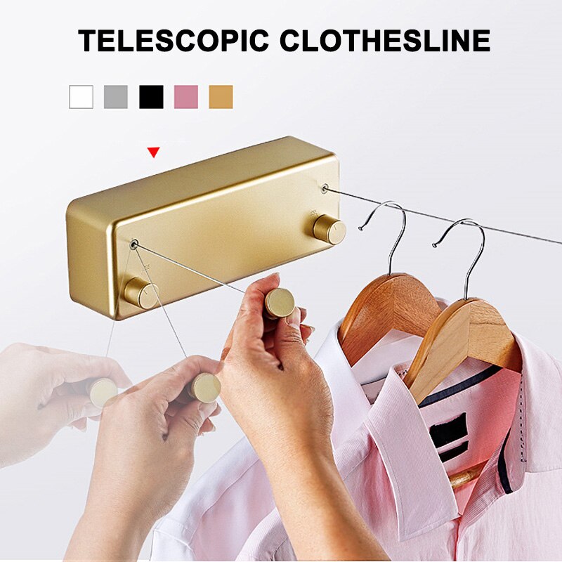 Double Line Retractable Clothesline Home Steel Wire Invisible Punch Free Wall Hanger MJJ88