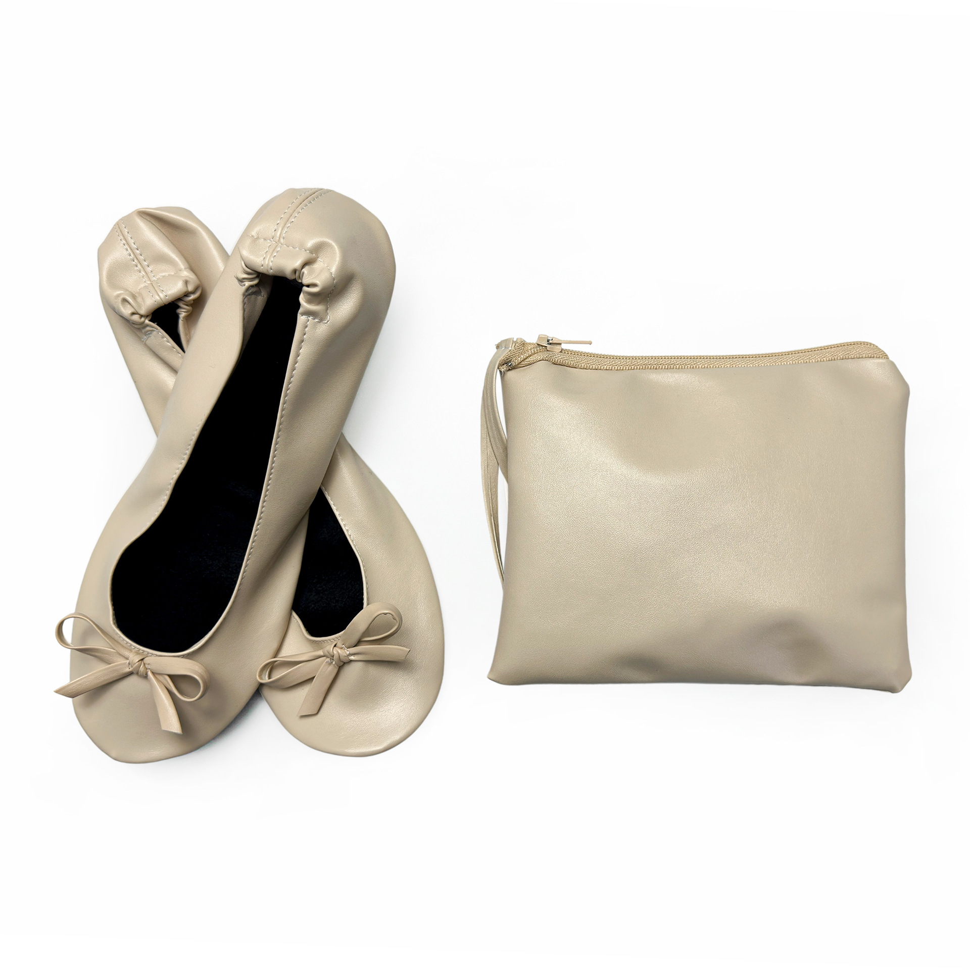 Ballerine portatili pieghevoli da donna per uso interno Pantofole arrotolabili, comode confezionate, con borsa, per matrimoni in viaggio: Beige / 36-37