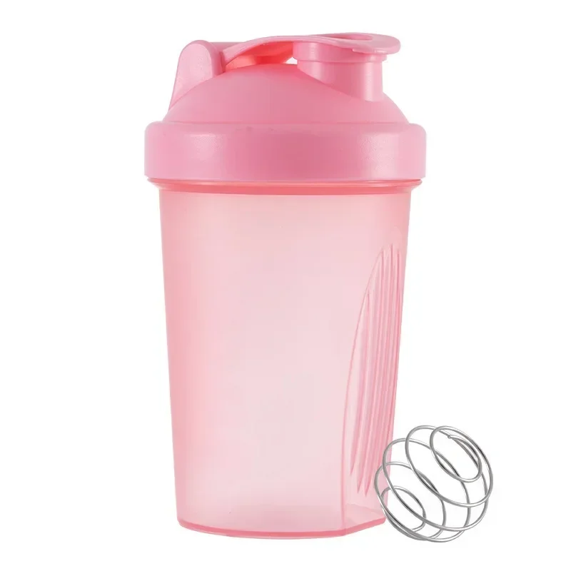 Sports shakerflasker vannkopper myseproteinpulver mikserflaske lekkasjesikker fitness gym shaker utendørs bærbar drikkekopp 400ml: Rosa