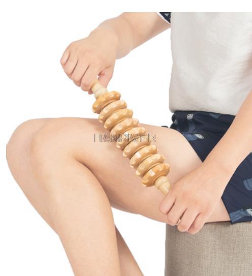 Wooden sports roller body leg trigger point muscle roller rod massage health care massage stick portable massager: Beige