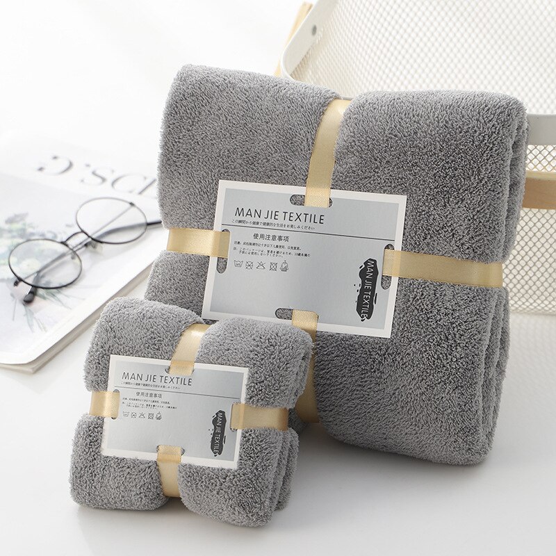 2PCS 70X140cm+35X70cm Solid High Density Coraline Coral Velvet Towel Water Absorption Soft Bathroom Towel Sets for Adults